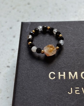 Pierścionek elastyczny Onyks i Cytryn, Chmolowska Jewellery