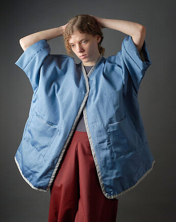Płaszczyk kimonowy patchwork niebieski oversize, soie star