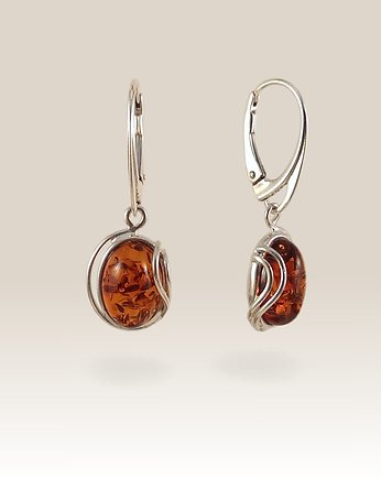 Kolczyki srebrne wiszące z bursztynem koniak 33x12mm, ZaNa Design