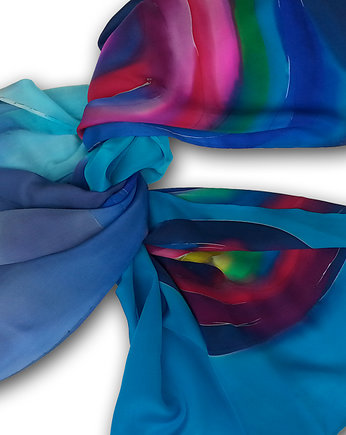 Pulsujące fiolety w błękitach - jedwabny szal, jedwabie agaty