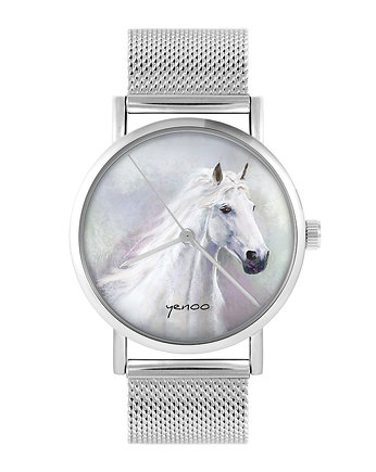 Zegarek - Biały koń - bransoleta mesh, yenoo