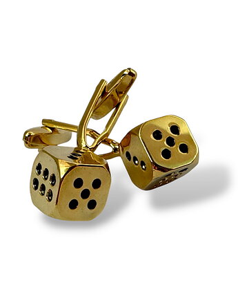 Spinki do mankietów - KOSTKI DLA GRACZA (złote) - stal, DROBINY CZASU