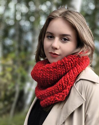 Czerwony komin wełna 100%  WOOLY ruba, sploteka