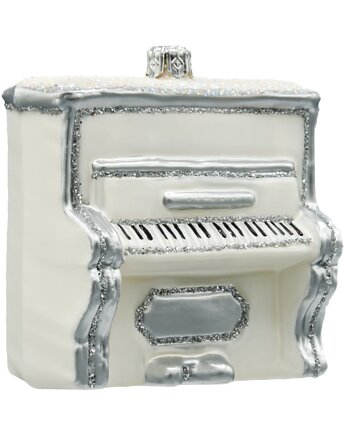 Bombka choinkowa: Pianino w bieli ze srebrnymi zdobieniami, Syn Bombkarza