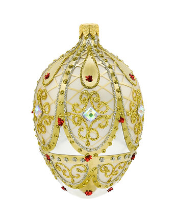 Bombka choinkowa szklana ręcznie malowana: jajo Faberge z kamieniami: złote, Syn Bombkarza