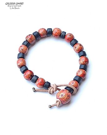 Bransoletka boho z egzotycznego drewna na rzemieniu prezent unisex, Galeria Limart