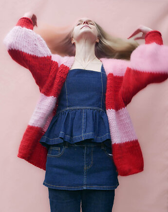 100% MERINO dlugi kardigan w pasy, PANAPUFA