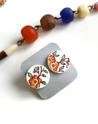 Kolczyki ceramiczne w kwiatowe wzory, biżuteria z talerzy