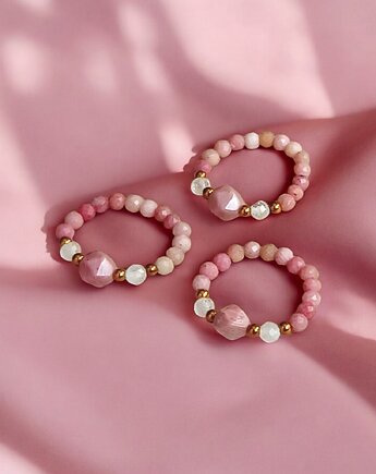 MIŁOŚĆ - pierścionek - rodonit, kryształ górski,hematyt, kaktusia