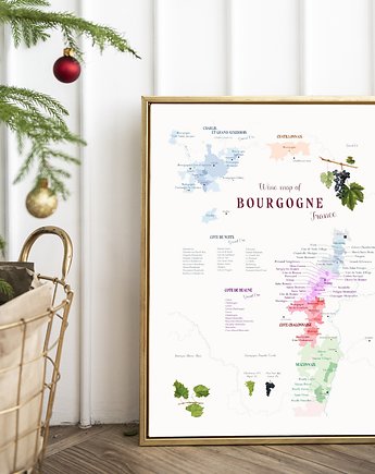 Plakat WINO Bourgogne Francja, maps by P