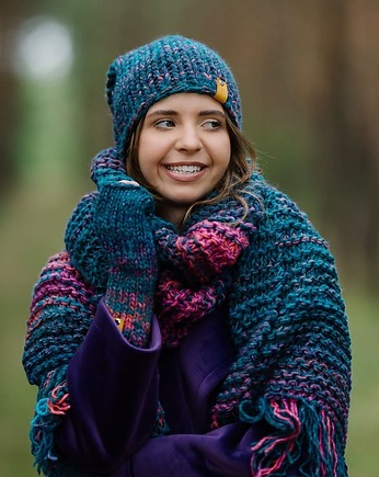 Komplet szal+czapka+mitenki MAXCOLOR szalik handmade " kosmiczne energie", sploteka