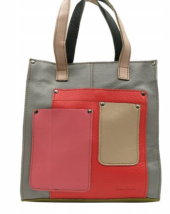 Torebka damska shopper, pojemna, skórzana ze skrawków kolorowa OLIVKA, Olivka Warsaw