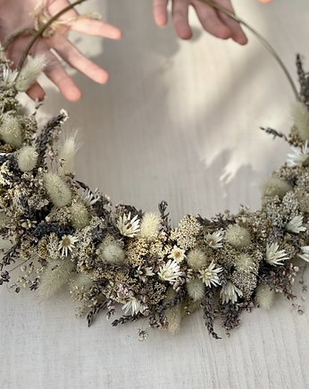 Wianek naturalny jesienny z lawendą na metalowej obręczy, Rosa