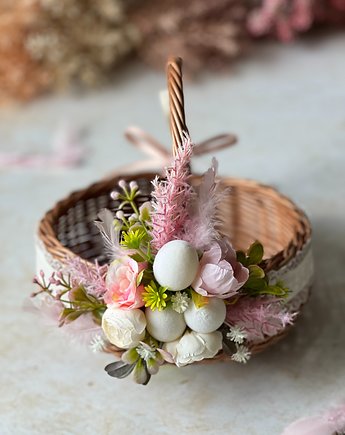 Koszyk na Wielkanoc, koszyczek wiklinowy z dekoracją, Rosa