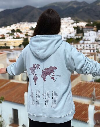 Zaznacz odwiedzone państwa - miętowa bluza dla podróżnika z kapturem, Wear Your Journey