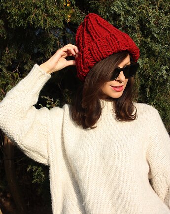 Czapka handmade beanie z wełną merino bulky, Mademoiselle Patrini