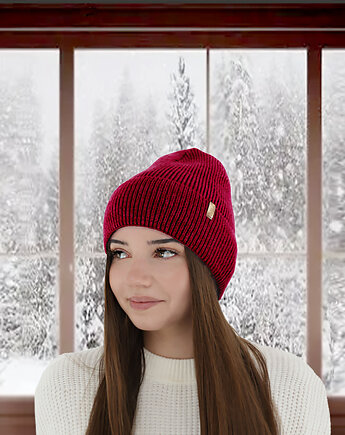 Czapka zimowa z wełną merino podszyta jedwabiem, bordo, BARLA