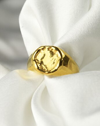 Srebrny pozłacany sygnet  Aqua, wodny motyw, pełny, damski, Her Ring Bizuteria