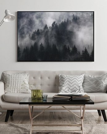 PLAKAT las we mgle z lasem czarno biały, black dot studio
