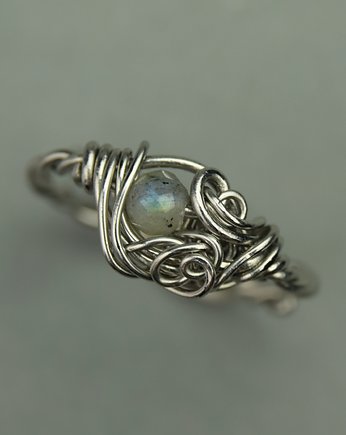 Pierścionek regulowany labradoryt wire wrapping, Agata Rozanska