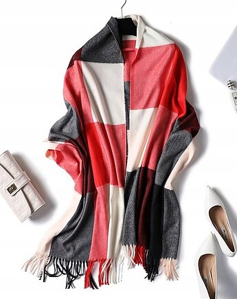 Szalik Damski kaszmirowy CZERWONY czarny beżowy szal CIEPŁY KLASYK KOLORY, AKADEMIA STYLU