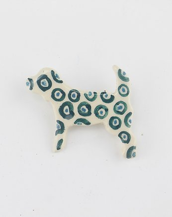 Ceramiczna broszka pies we wzory, m2k studio