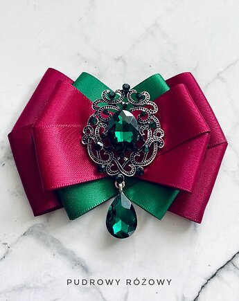 Brosza z niesamowitym szmaragdowym zielonym kryształem  NEW, Pudrowy Różowy