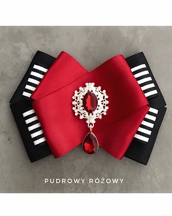 Czarno - biała Brosza z kryształkiem, Pudrowy Różowy