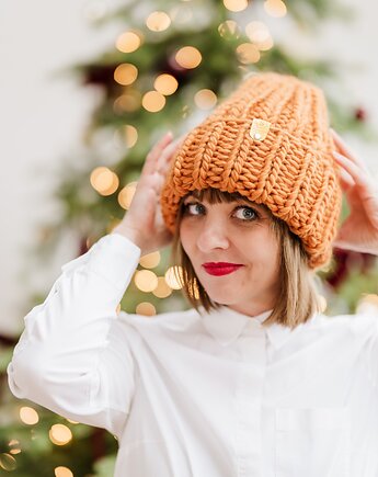 Zimowa czapka z wełny peruwiańskiej PERUVIAN WOOLY dynia, sploteka