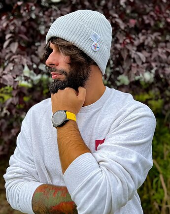 Męska czapka beanie z bawełny logo kolorowe Jasny szary, Brain Inside