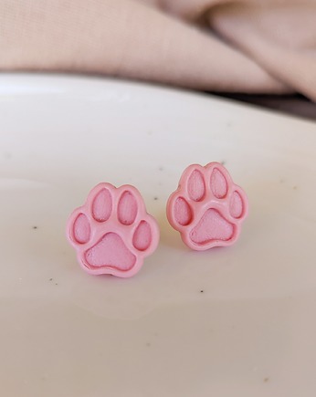 Sztyfty kolczyki łapki różowa łapka kot pies prezent dla kociary / psiary, Dary Rusałki