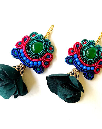 Sutaszowe kolczyki GREEN  z kwiatami, Sylwia Żak