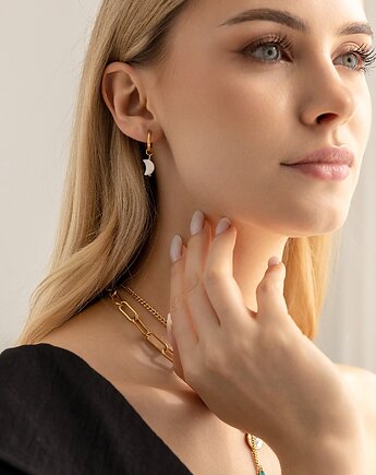 Kolczyki z masy perłowej  srebrna stal szlachetna, Kulka Bransoletki