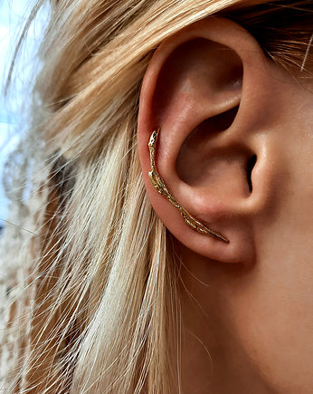 Kolczyk- nausznica GAŁĄZKA gold -srebro pozłacane, motyw roślinny prawe ucho