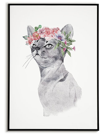 Plakat KOT zwierzę z kwiatami obraz do każdego wnętrza, Bajkowe Obrazki
