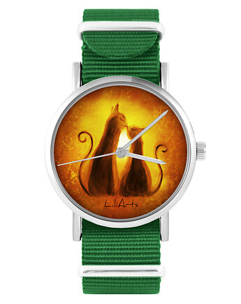 Zegarek - Kotki - zielony, nylonowy, yenoo