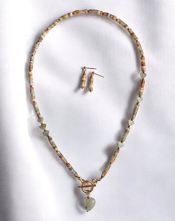 RAZEM TANIEJ! agat i labradoryt : serduszka : naszyjnik i kolczyki, kaktusia