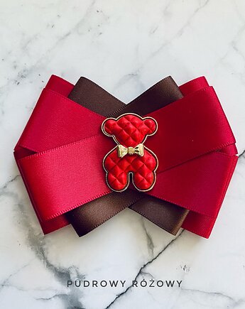 Modowa Brosza z czerwonym  MISIEM Nowość, Pudrowy Różowy