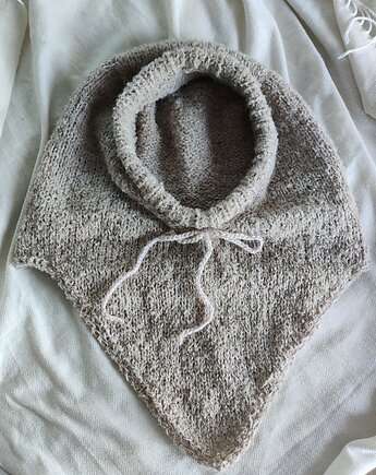 Balaclava boucle kominiarka alpaka i wełna beżowa, Po.dziergane