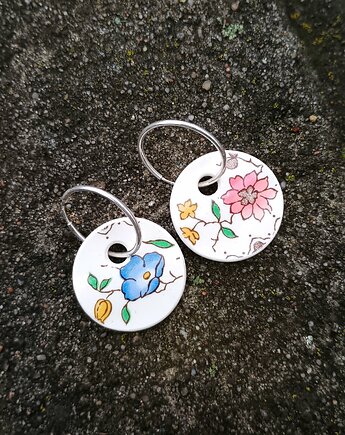Kolczyki ceramiczne w kwiaty koła, biżuteria z talerzy