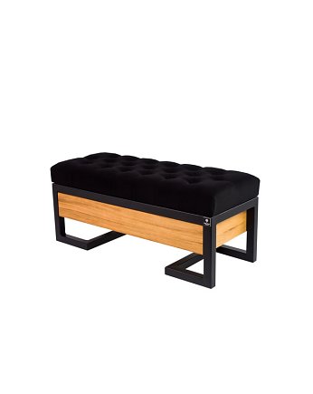 Ławka Pufa Pikowana Czarny Guzik Tapicerowany Stal LPMS-15, EMRA WOOD DESIGN