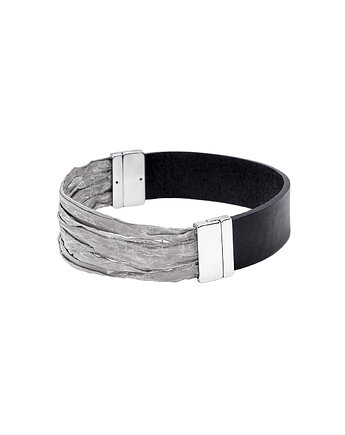 Choker z czarnej skóry i srebrnej siatki stalowej, moora