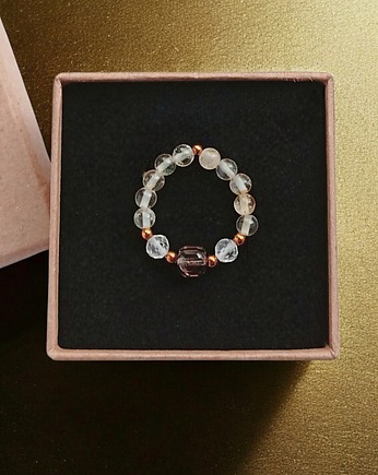 Pierścionek DOBROBYT - amulet - cytryn, kwarc dymny, kryształ górski, kaktusia