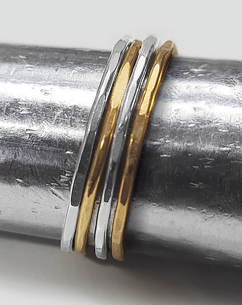 Zestaw 4 obrączek SLIM srebro i mosiądz, COCONUT