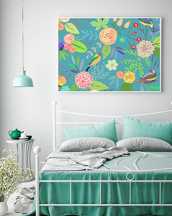 Plakat. Kwiaty i ptaki, Love Life and Forest