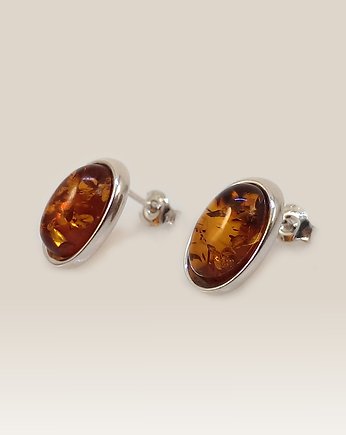 Kolczyki na sztyft z bursztynem koniak 16x10mm, ZaNa Design