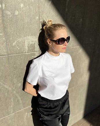 T-Shirt Biały Bawełniany z Haftem MB 36, MB Marta Banaszek