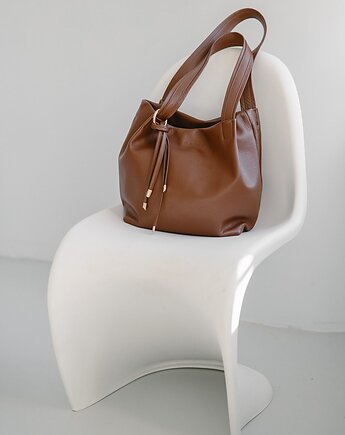 SOFTIE BAG - skórzana torebka szoperka - brąz orzechowy, NASHE