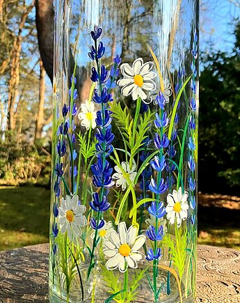 Wazon ręcznie malowany Lawenda i  stokrotki, Edyta Tobiasz Art