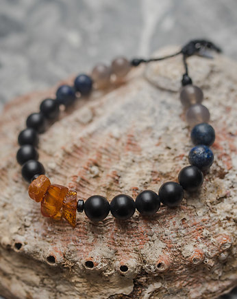 Męska Bransoletka z Bursztynem i Lapisem Lazuli, w hand works